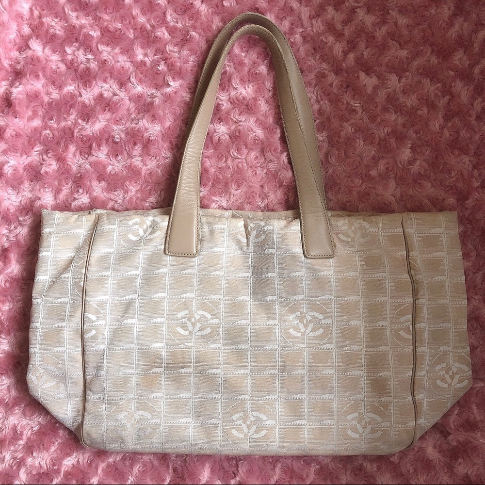 SOLD Authentic Chanel Travel Line Beige Nylon Tote Bag